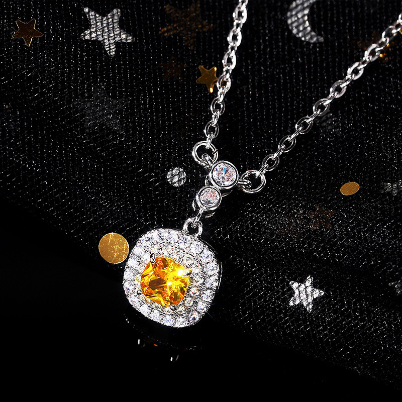 Kuaishou live broadcast hit all-match yellow diamond zircon pendant necklace European and American women's luxury clavicle chain