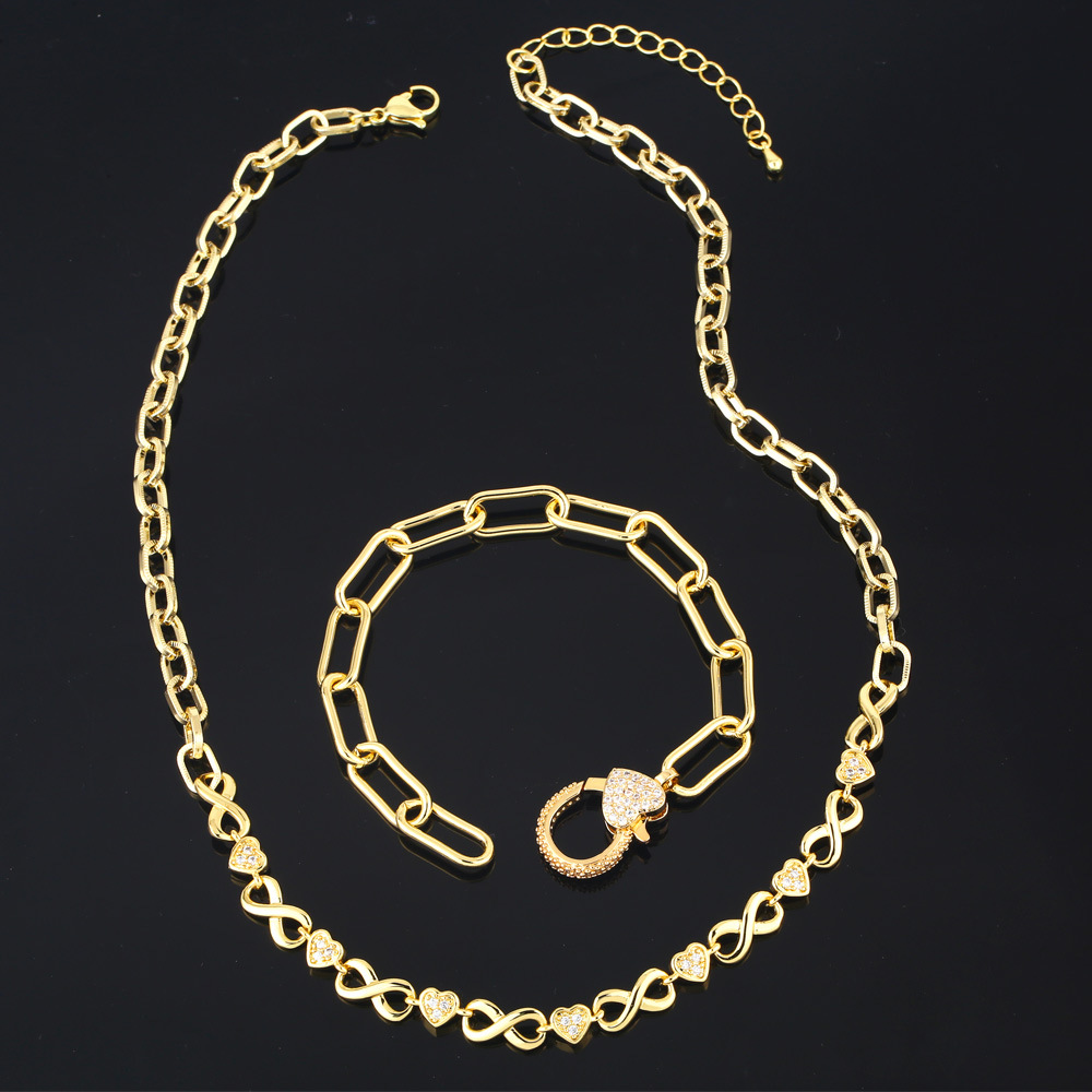 European and American hip-hop personality high-end geometric 8-character heart stitching necklace bracelet jewelry set nkb321