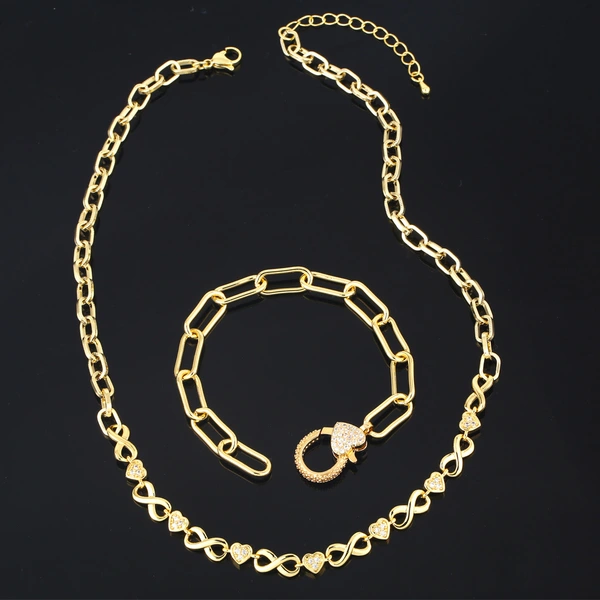 European and American hip-hop personality high-end geometric 8-character heart stitching necklace bracelet jewelry set nkb321