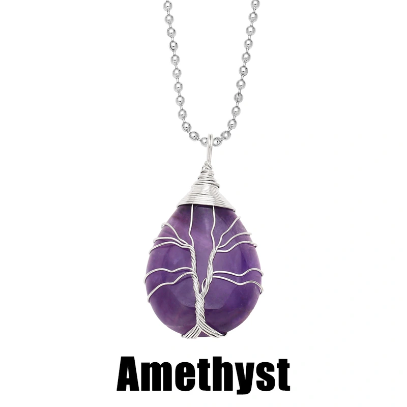 Hot selling teardrop-shaped necklace tree of life winding pendant amethyst turquoise agate pendant nkb637