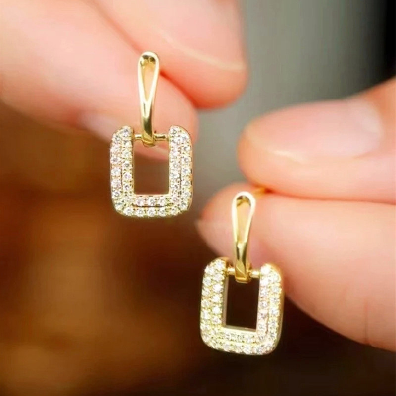   Live broadcast of simple geometric earrings hollow square micro-inlaid zircon jewelry ladies exquisite jewelry