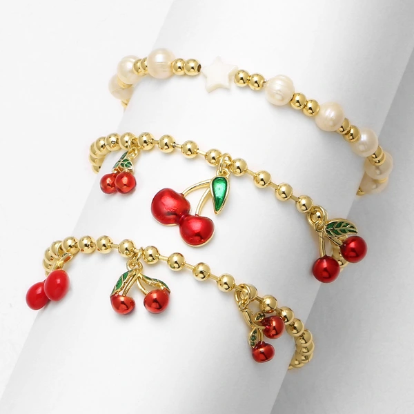 AS jewelry European and American copper plated 18k gold beaded fruit cherry pendant bracelet brf91 bracelet