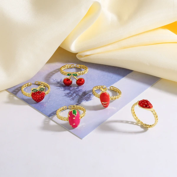 Clearance AS jewelry oil drop fruit strawberry cherry ring open ring female rij53 ring