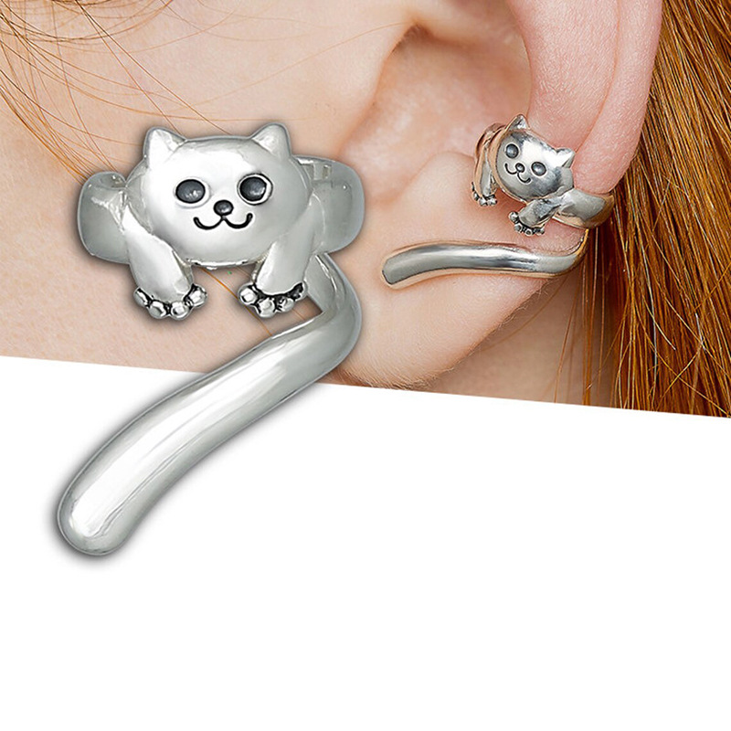 European and American new retro cute bear ear clips fashionable creative small animal earrings cute kitten earrings