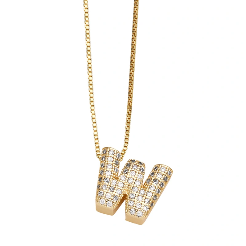 Temu hot selling 26 English letters necklace inlaid with zircon gold-plated clavicle necklace jewelry nkp54