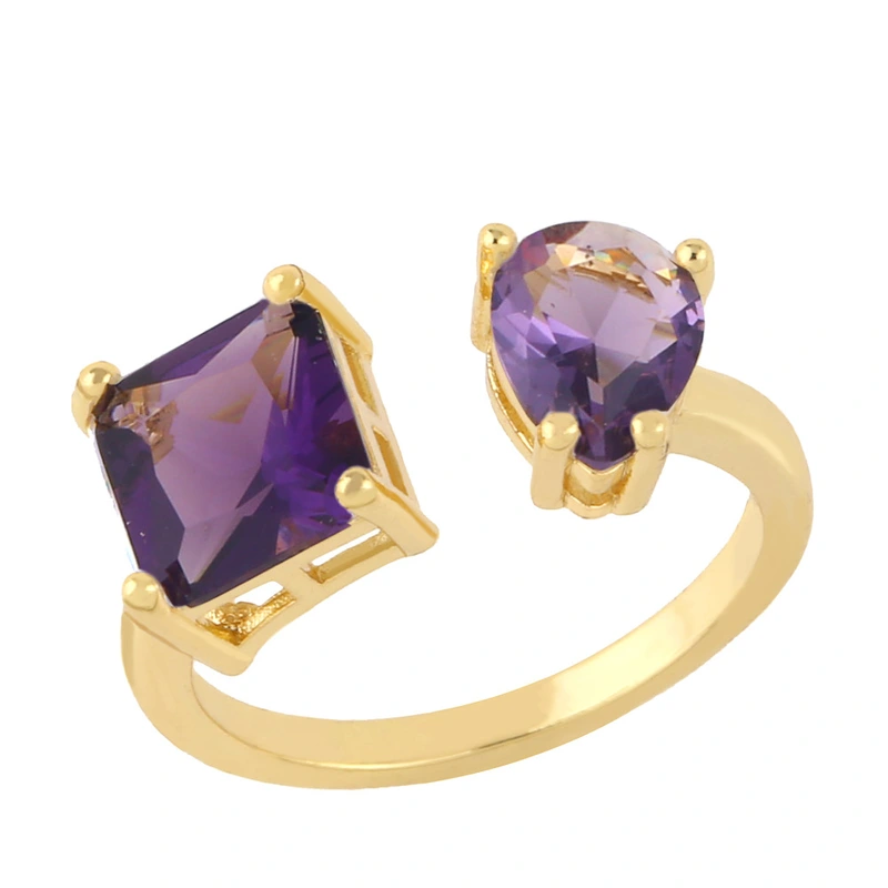 AS European and American style personality exaggerated geometric ring female micro inlaid colored zircon niche simple fashion ring riq09