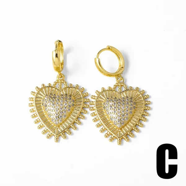 AS jewelry new style inlaid with zircon copper plated 18k gold love heart pendant earrings earrings female era093