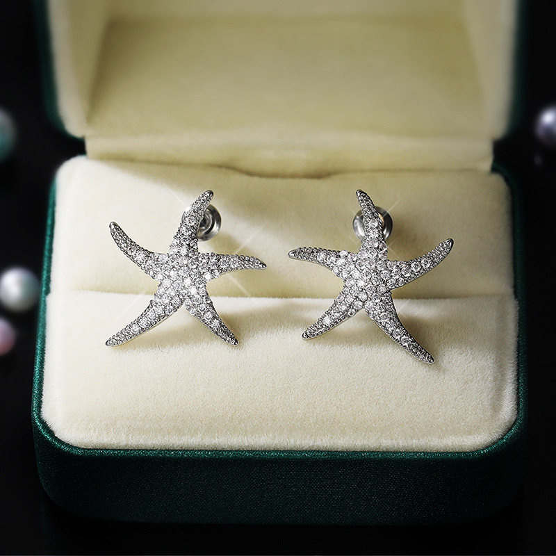 Japanese and Korean new sweet full diamond zircon starfish earrings fashionable all-match ladies earrings ear jewelry wholesale