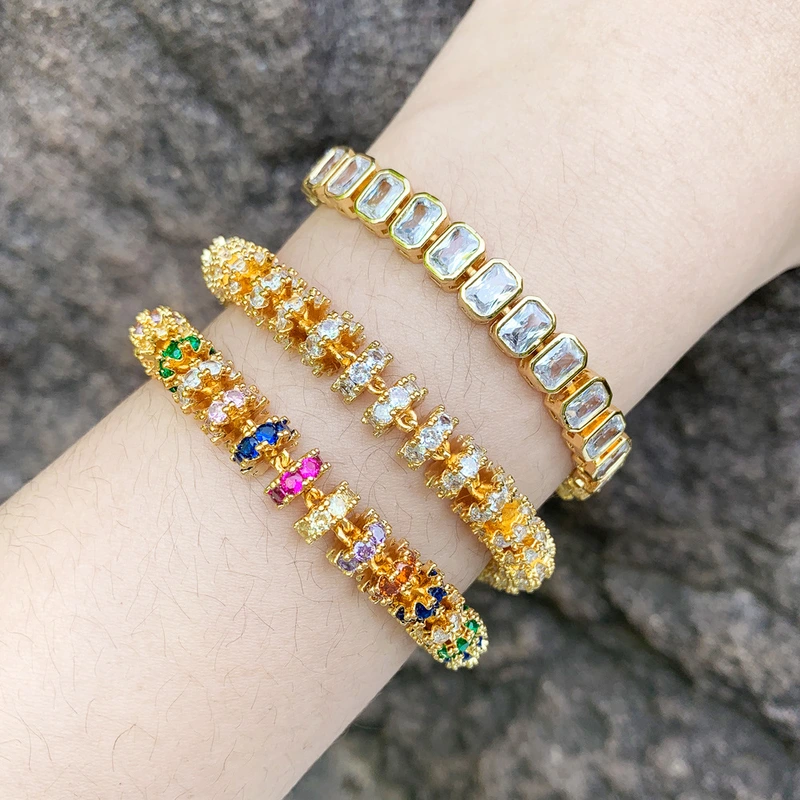 European and American new fashion colored zircon bracelet women light luxury high-end sense Internet celebrity retro colored diamond hand jewelry brc92