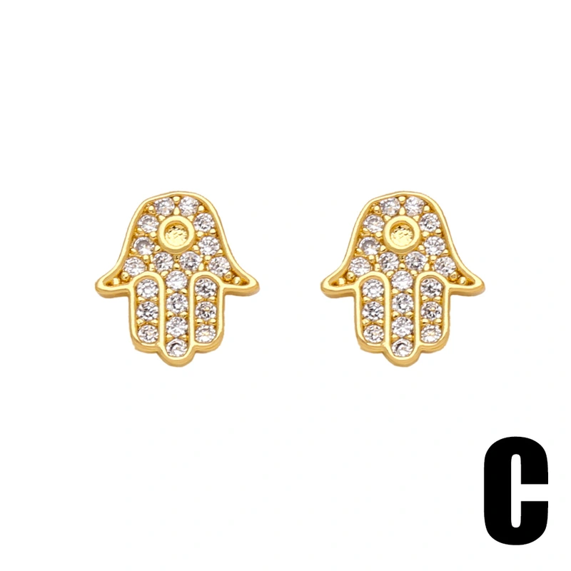 Hot selling zircon heart crab flower fish bone small earrings cute small diamond ear bone studs ert24