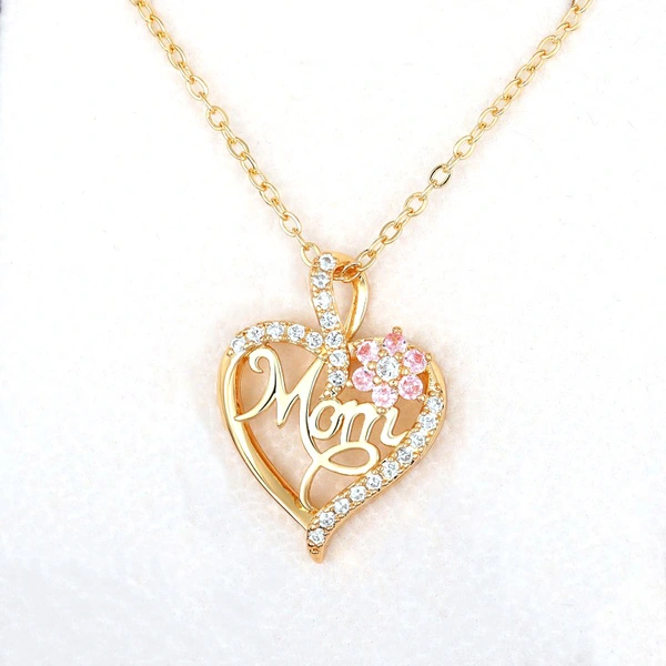 Love pendant MOM floral zircon heart-shaped clavicle chain hot selling new necklace