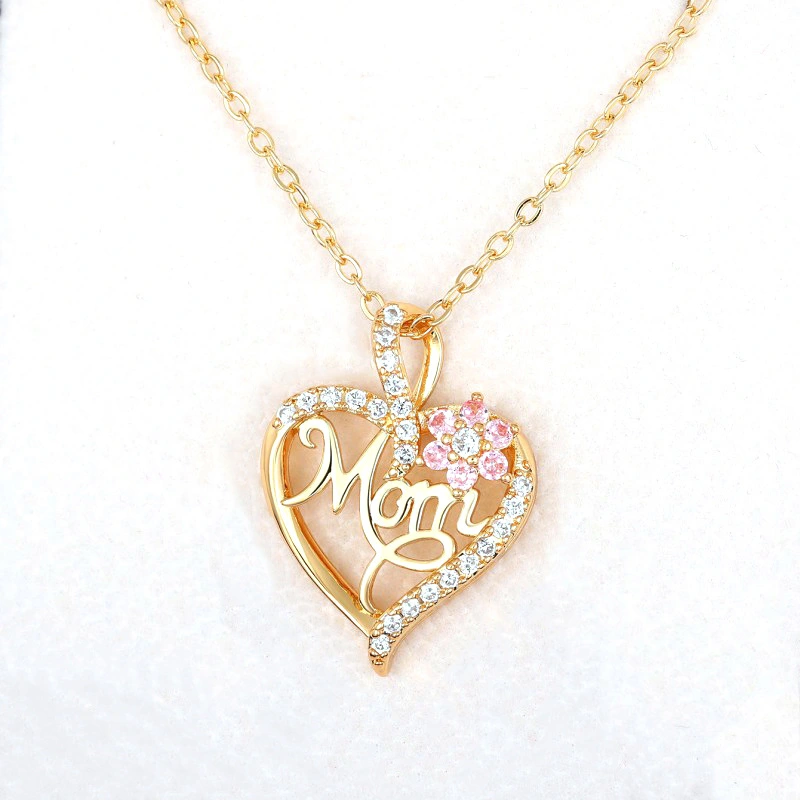 Love pendant MOM floral zircon heart-shaped clavicle chain hot selling new necklace
