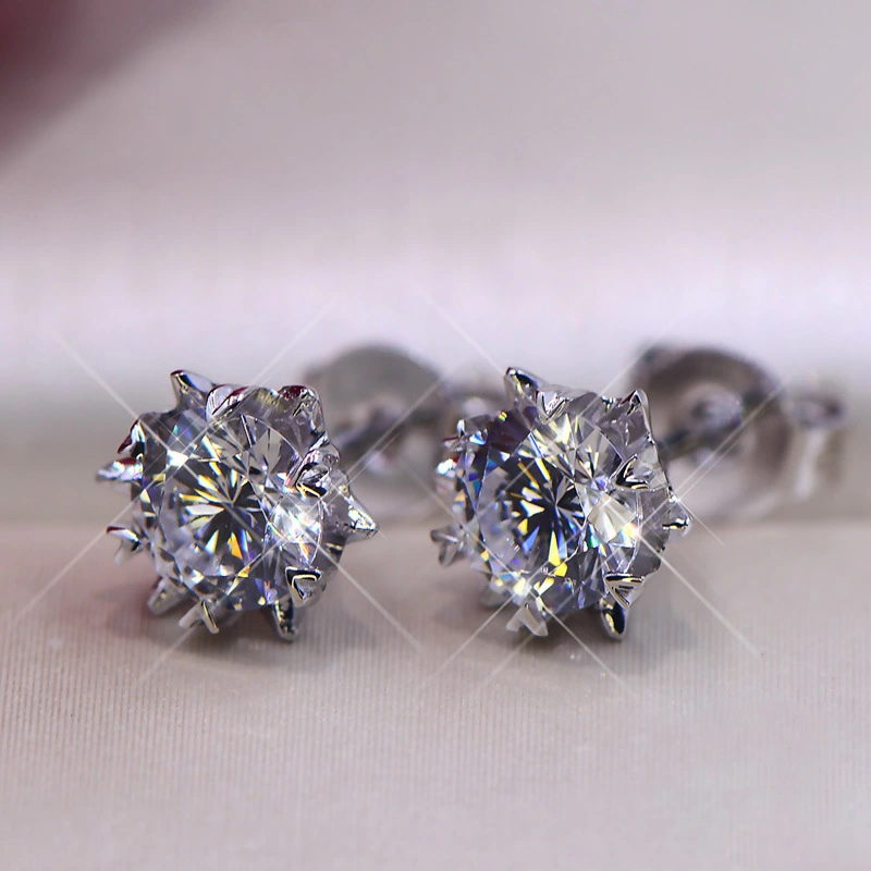   New earrings classic six-claw snowflake zircon earrings simple diamond earrings 