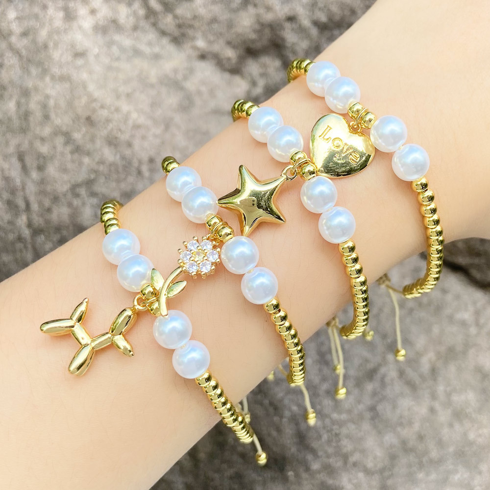 AS jewelry hot selling balloon dog love pendant pearl bracelet gold-plated flower five-pointed star bracelet brb46