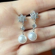 Baroque new imitation pearl earrings snowflake earrings elegant women's copper-plated platinum tassel earrings