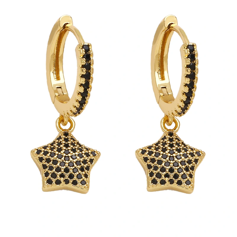 Clearance European and American five-pointed star earrings female niche design gold-plated inlaid colored zircon pendant earrings erw10