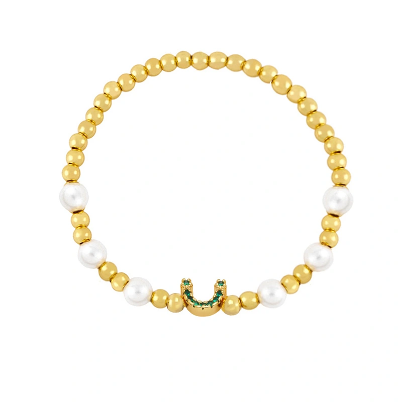 Clearance European and American geometric U-shaped bracelet women's simple beaded gold round pearl elastic bracelet brh52