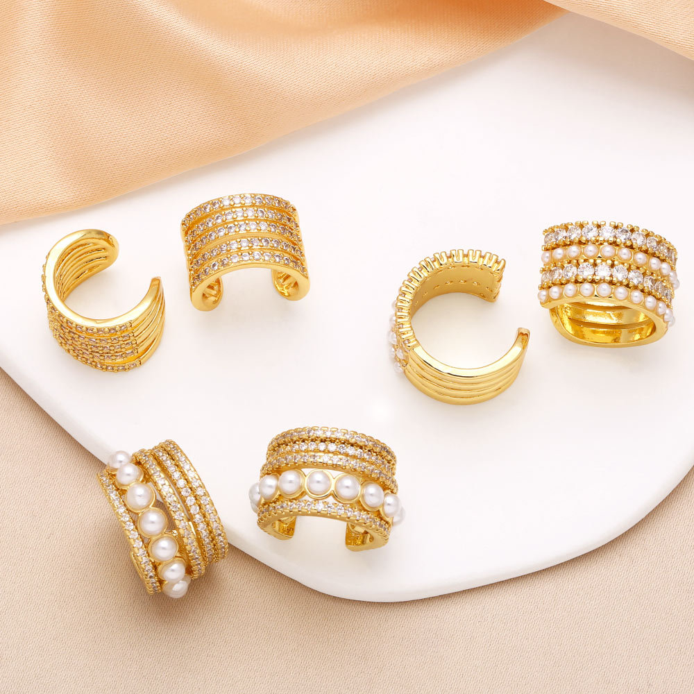 AS jewelry Europe and the United States hot selling double row earrings ladies copper plated real gold inlaid zircon earrings ear bone clip era351