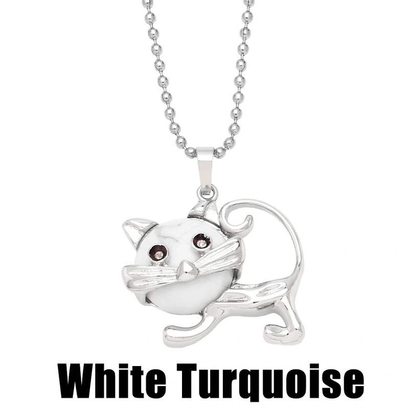 European and American personality retro inlaid turquoise malachite cat pendant necklace female crystal agate accessories wholesale nkb580