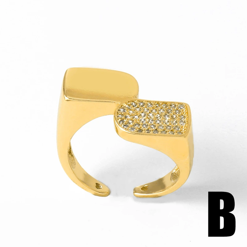 AS jewelry hot selling irregular open ring female copper plated 18k gold inlaid zircon ring rih13