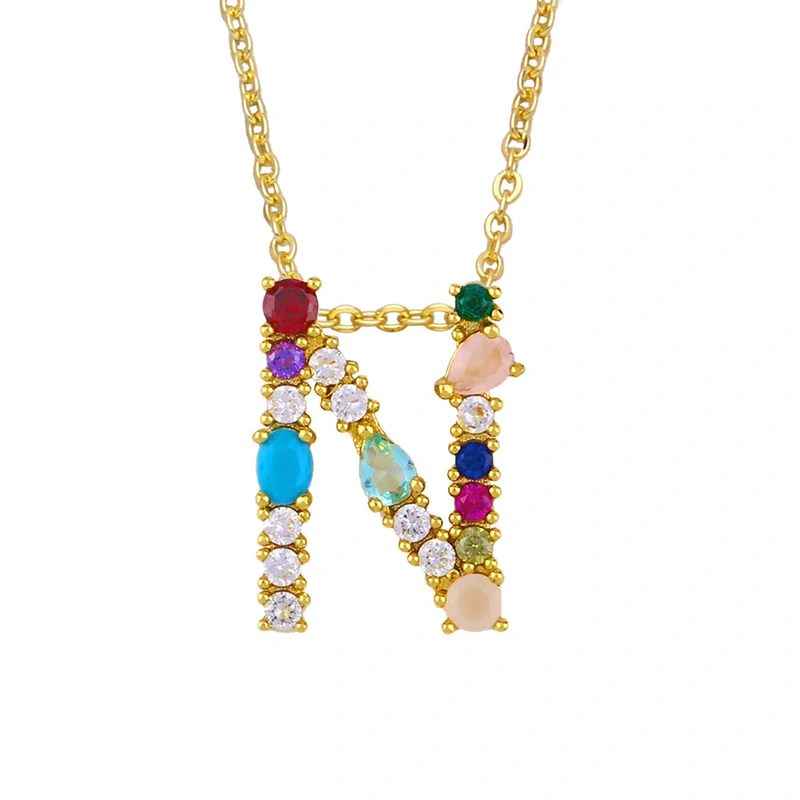 Letter necklace European and American new color zircon necklace with diamond surname English AZ letter necklace nkp25