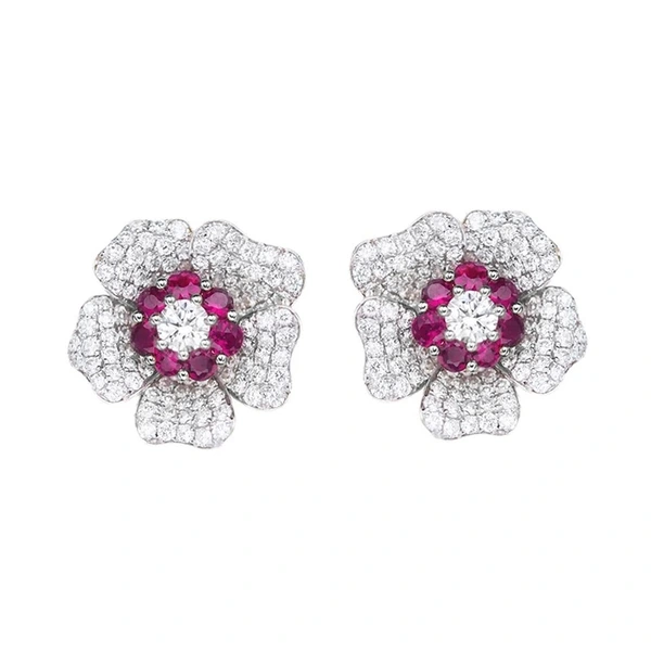 Niche high-end earrings unique French flower diamond-studded temperament trendy earrings popular earrings