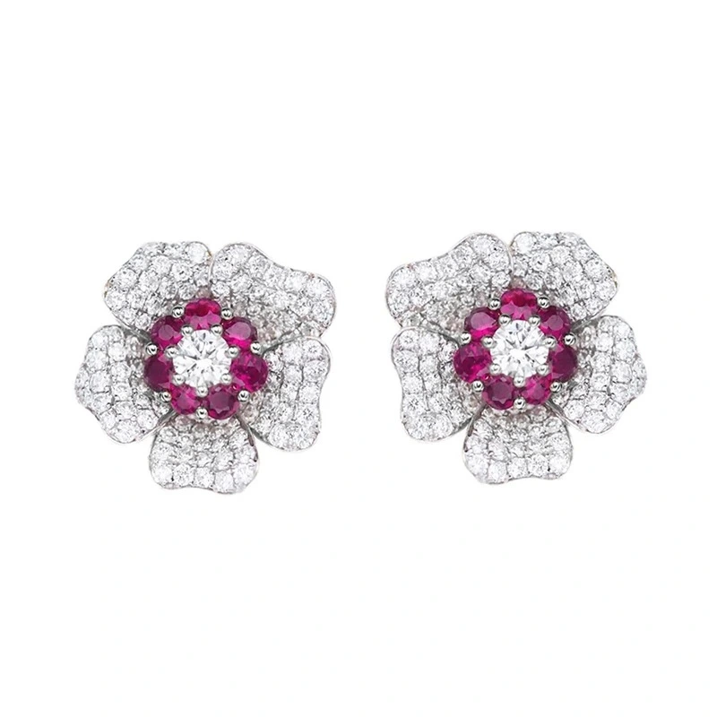 Niche high-end earrings unique French flower diamond-studded temperament trendy earrings popular earrings