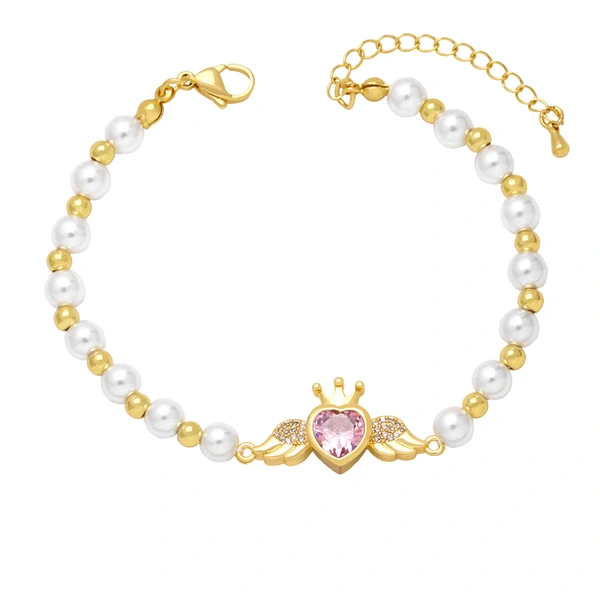 Clearance trend personality sweet cool style love bracelet female net red pearl bracelet colored diamond peach heart bracelet brj96