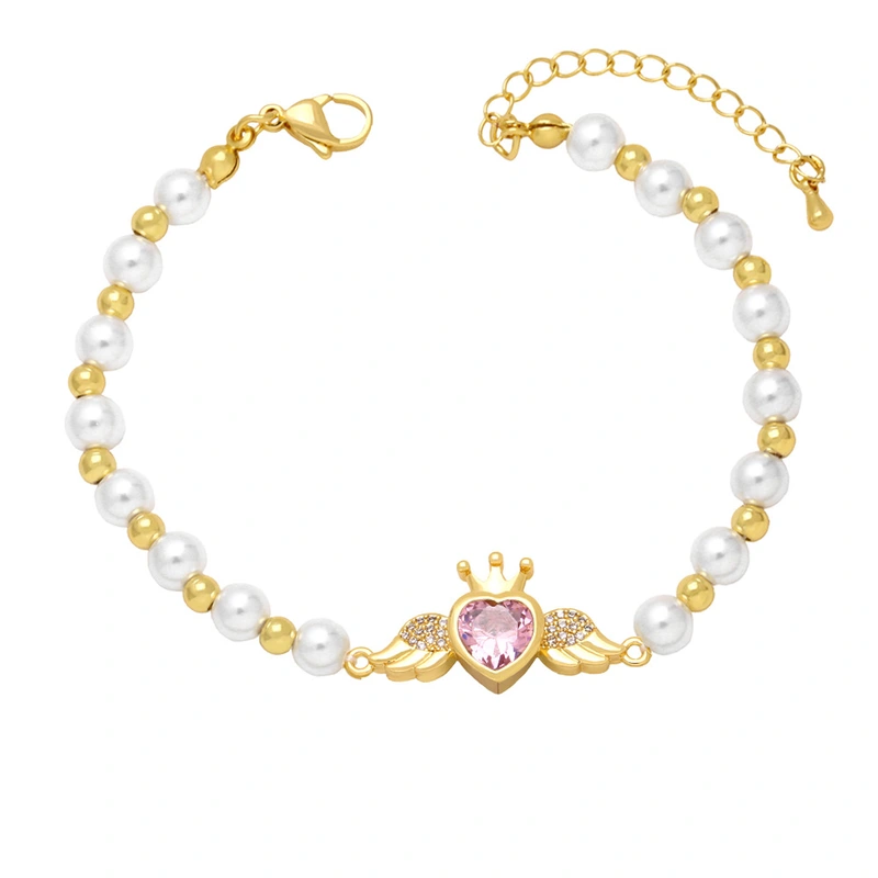 Clearance trend personality sweet cool style love bracelet female net red pearl bracelet colored diamond peach heart bracelet brj96