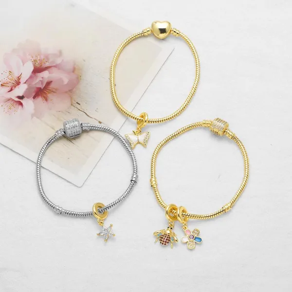 AS jewelry DIY accessories copper plated 18k gold bee butterfly pendant bracelet hand jewelry female brj50