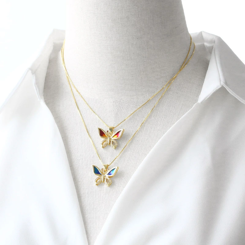AS jewelry Europe and the United States hot selling color dripping copper plated 18k gold butterfly pendant necklace clavicle chain nka088