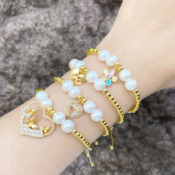 AS jewelry hot selling love peach heart pendant bracelet female gold-plated zircon pearl butterfly bracelet brd63