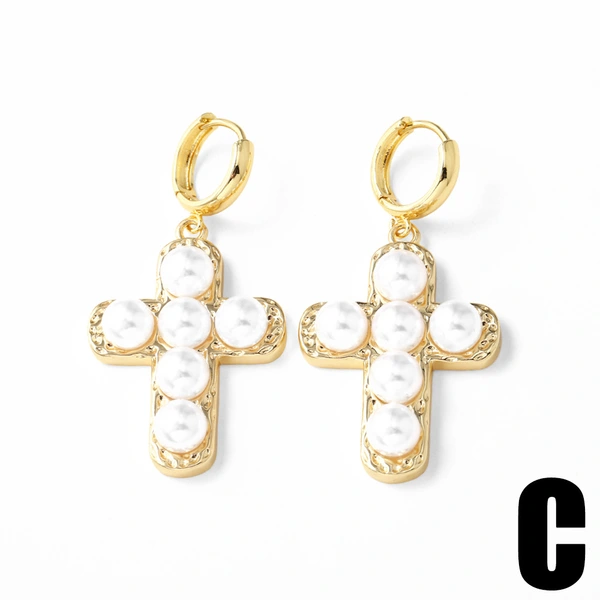 AS jewelry hot selling copper plated 18k gold pearl cross heart earrings earrings earrings erq64