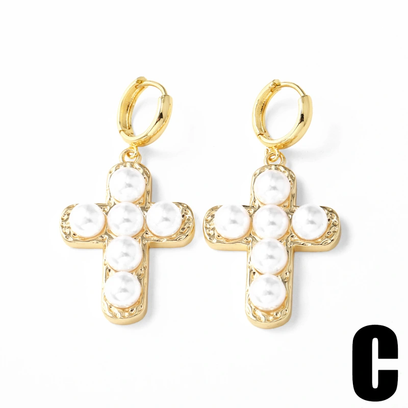 AS jewelry hot selling copper plated 18k gold pearl cross heart earrings earrings earrings erq64