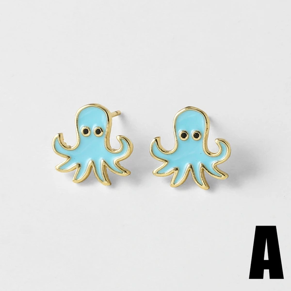 AS jewelry hot selling ocean wind drop oil shell octopus earrings copper plated 18k gold whale earrings erv42