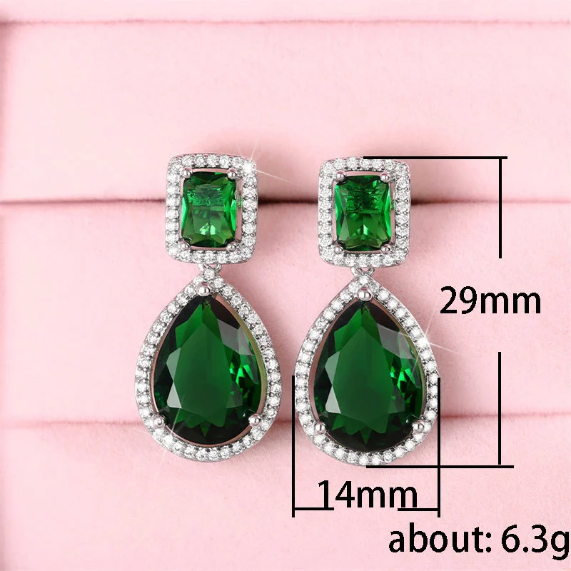 European and American classic teardrop earrings with micro-emerald and pear-shaped zircon long earrings for brides and evening parties