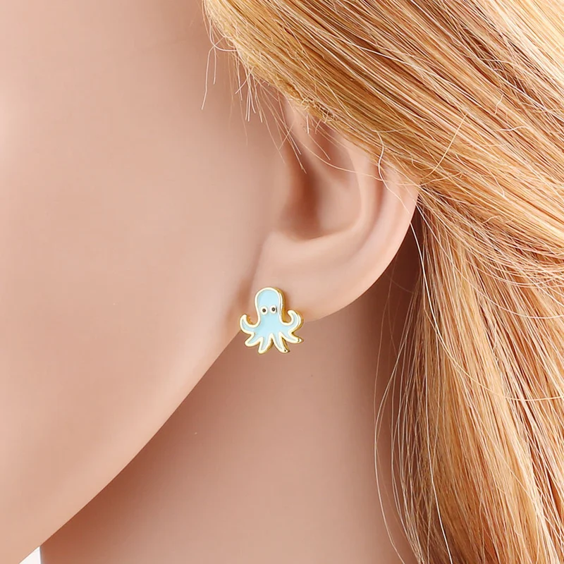 AS jewelry hot selling ocean wind drop oil shell octopus earrings copper plated 18k gold whale earrings erv42