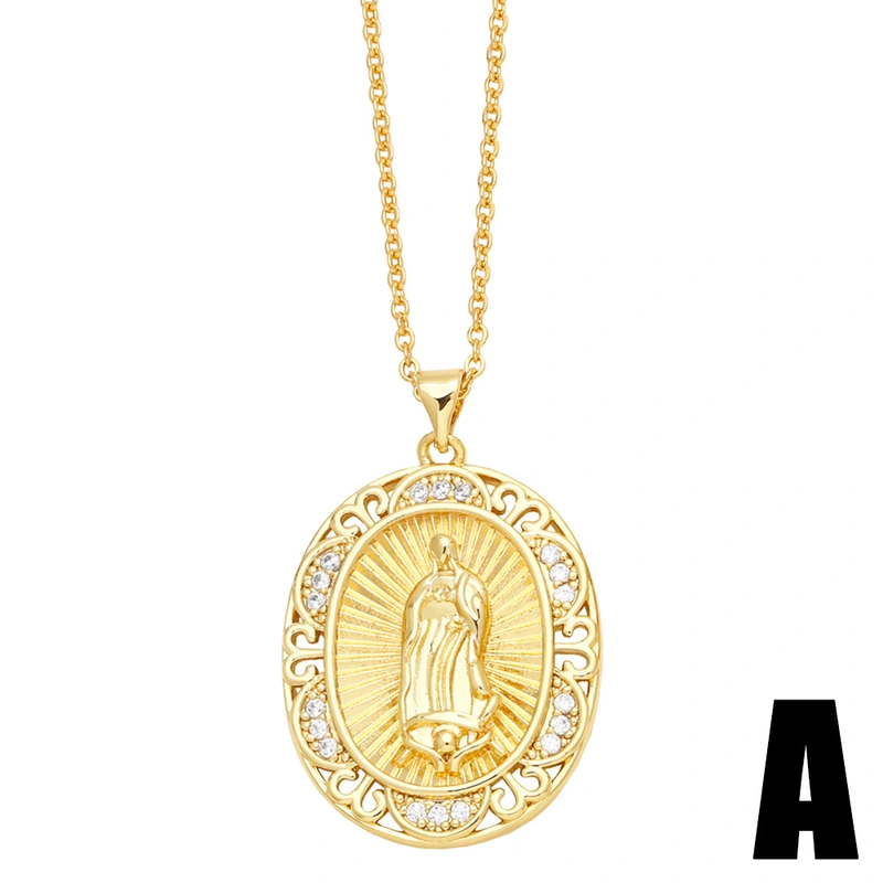 Popular European and American diamond-studded oval Virgin Mary necklace for women, personalized retro geometric Virgin Mary pendant nks88