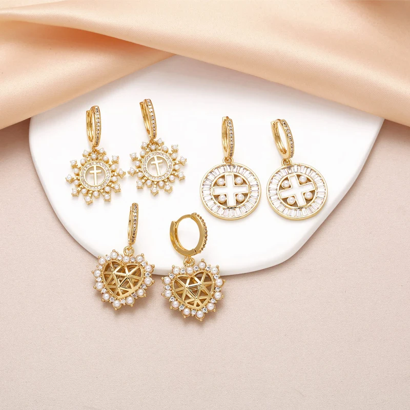 AS jewelry hot selling cross earrings female gold-plated zircon shell heart earrings erw14