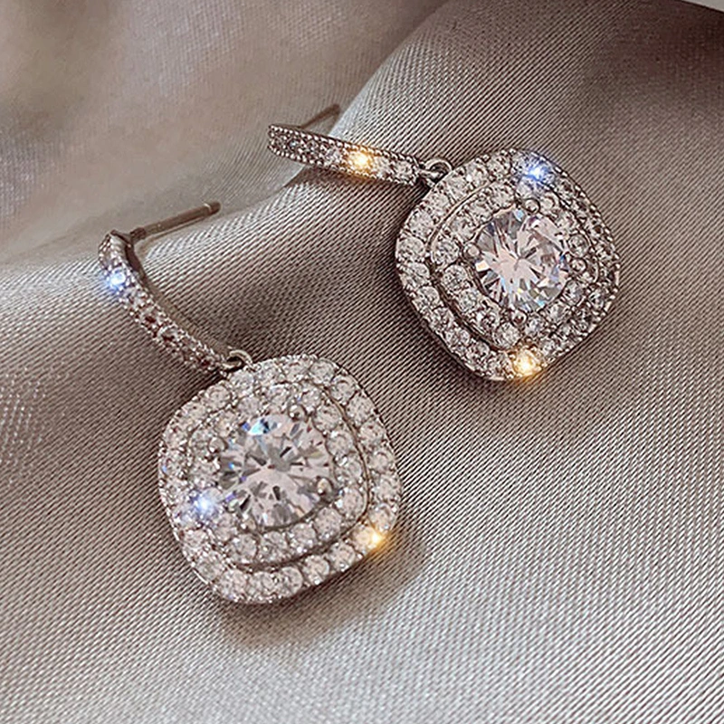 Korean full diamond micro-inlaid earrings high-end light luxury zircon earrings exquisite cold style temperament earrings for women