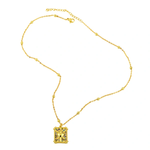 Hip-hop accessories European and American inlaid colored zircon tarot pendant necklace clavicle chain nkv78