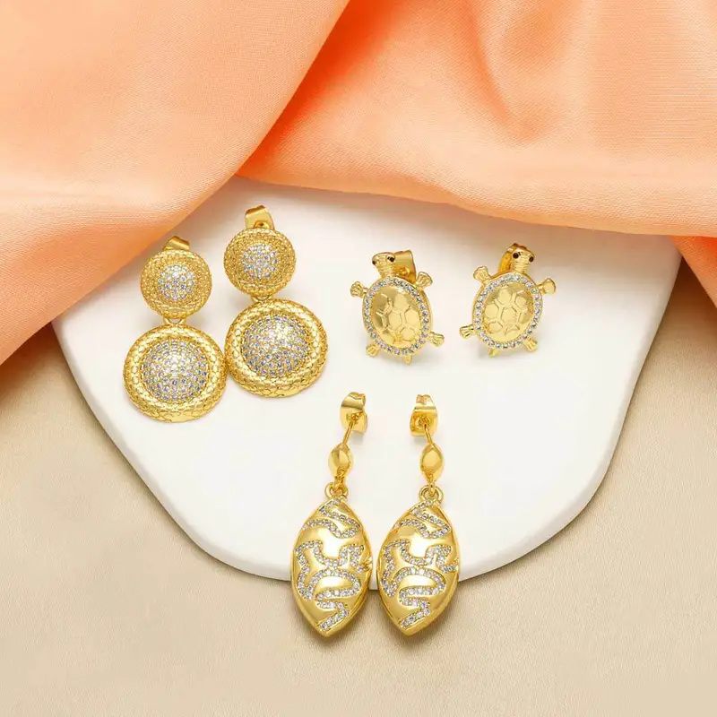 AS jewelry water drop round pendant earrings female gold-plated zircon inlaid turtle earrings era083