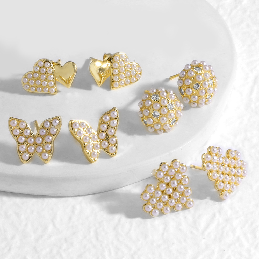 AS jewelry hot selling real gold-plated pearl butterfly heart-shaped earrings earrings era140 earrings