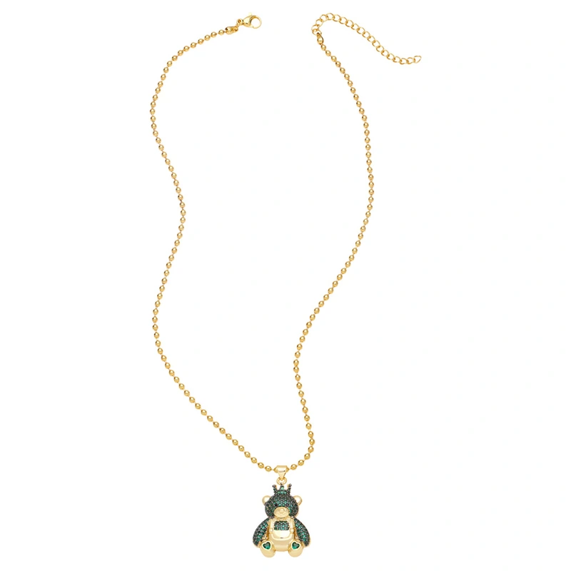 New European and American hip-hop full diamond zircon bear pendant necklace female niche personality clavicle chain nkq36