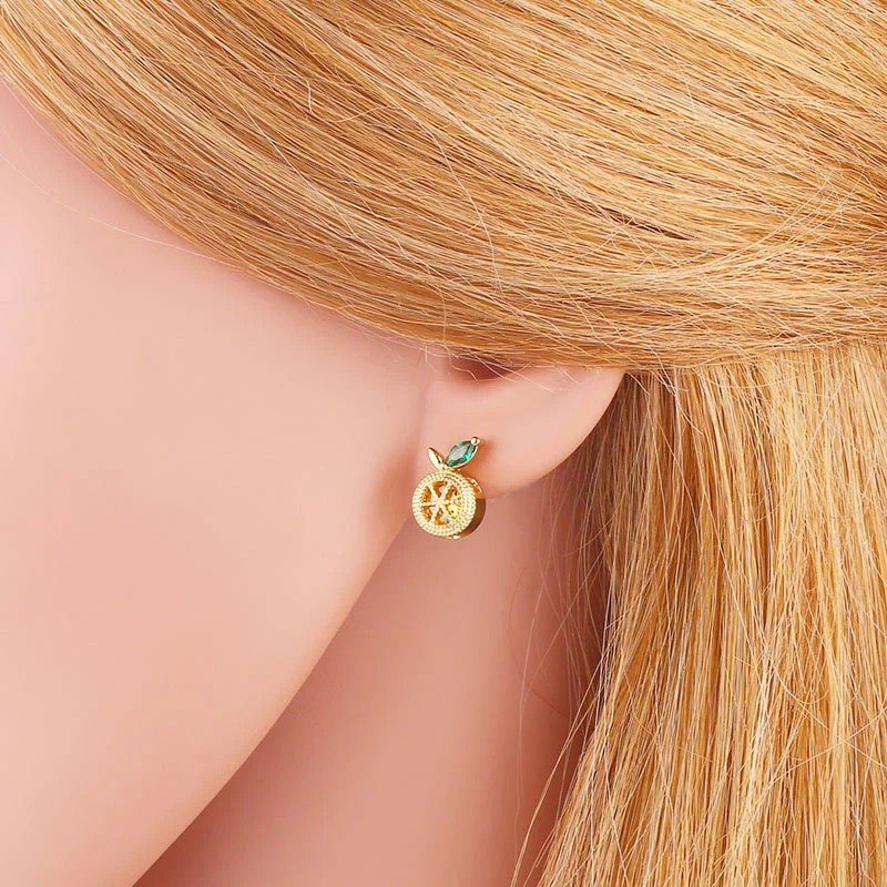 Clearance tide crown earrings niche design micro-inlaid zircon fruit earrings cute small earrings erx73