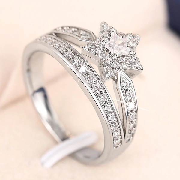  Micro-inlaid zircon star ring exquisite sweet fashion star-shaped ring double layer girl matching jewelry