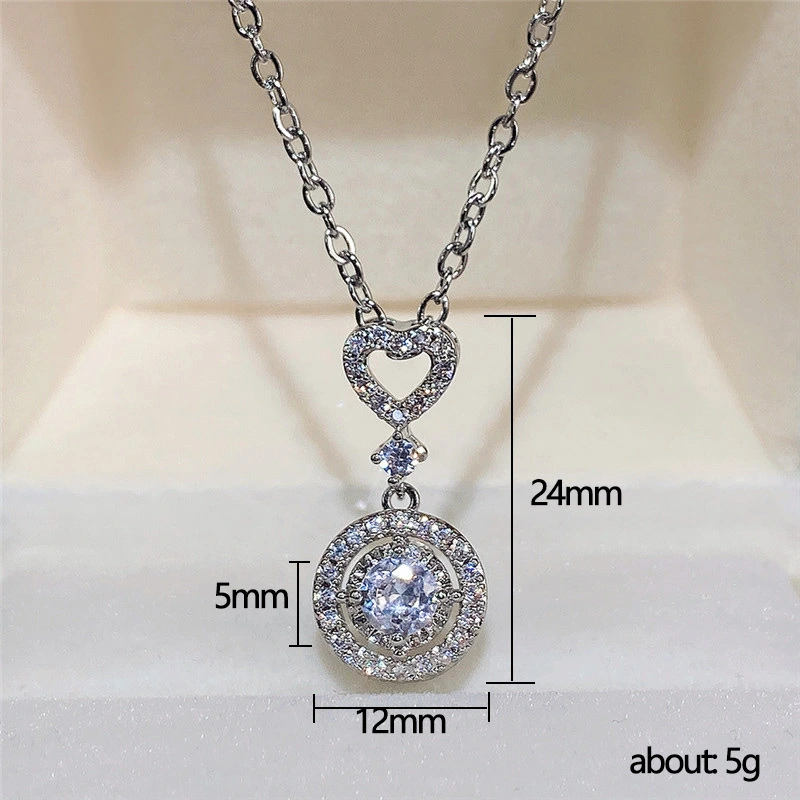 European and American new jewelry simple and fashionable geometric heart-shaped zircon necklace versatile zircon clavicle necklace