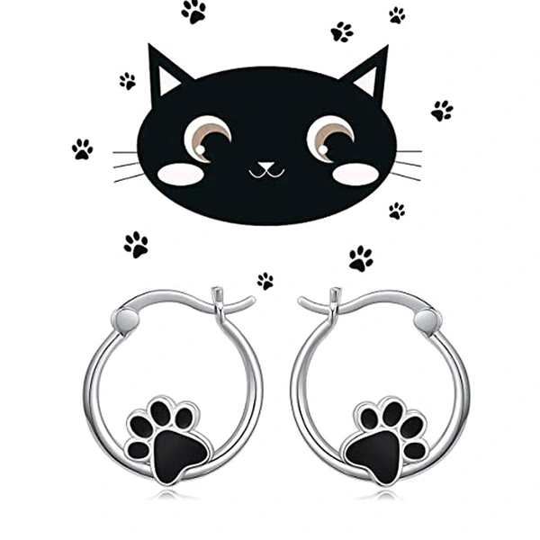 Hot-selling black epoxy cute animal cat paw earrings sweet heart-shaped dog paw print earrings