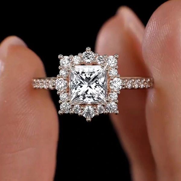  Fashionable light luxury small square ring female niche design exquisite quadrilateral ring simple temperament female hand jewelry