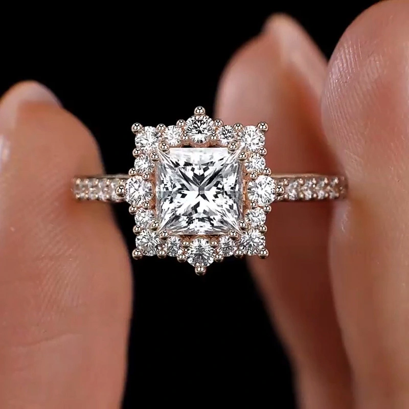  Fashionable light luxury small square ring female niche design exquisite quadrilateral ring simple temperament female hand jewelry